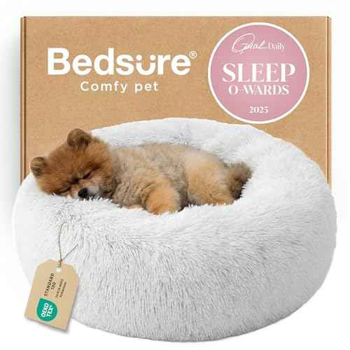 Calming Small Dog Bed Donut Washable Cat＆Puppy Bed (23"L x 23"W x 8"Th / Frost Grey)