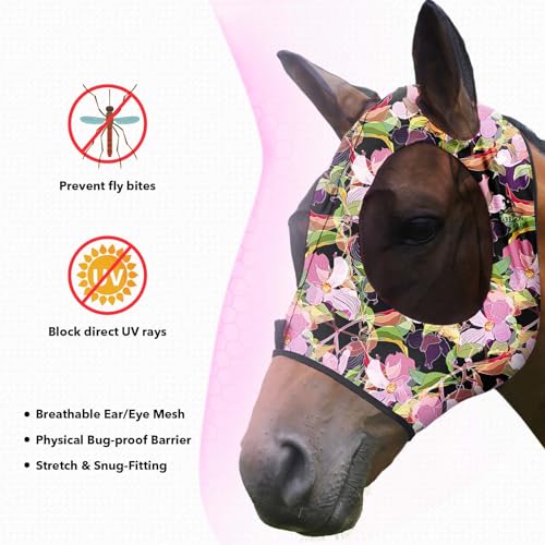 Super Comfort Stretchy Fly Mask Large Eye Space with UV Protection Soft on Skin with Breathability Blossom Vibe S (S / Blossom Vibe)