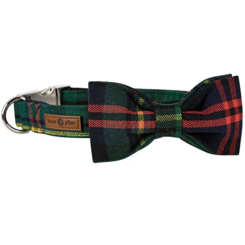 Christmas Dog Collar with Bowtie Durable Adjustable Handmade Comfortable Bow Tie Dog Collar Cat Collar Green with Metal Buckle for XXS Cats (XX-Small (Pack of 1) / Green Tartan)