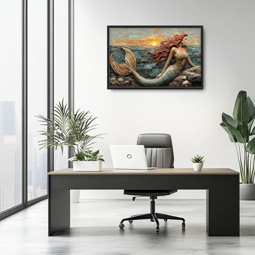 Large Beach Mermaid Wall Art for Living Room (36"L x 24"W / Mermaid)