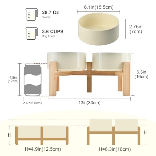 Elevated Dog Bowls Ceramic (6.1 in - 3.6 cups / Beige)