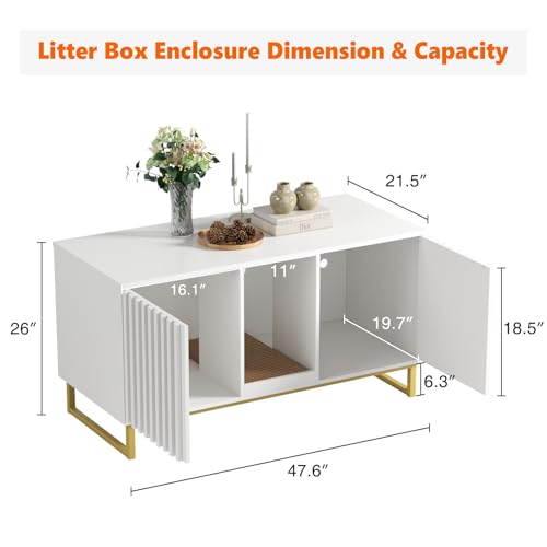 Double Litter Box Enclosure (White / 47.6"L x 21.5"W x 26"H)