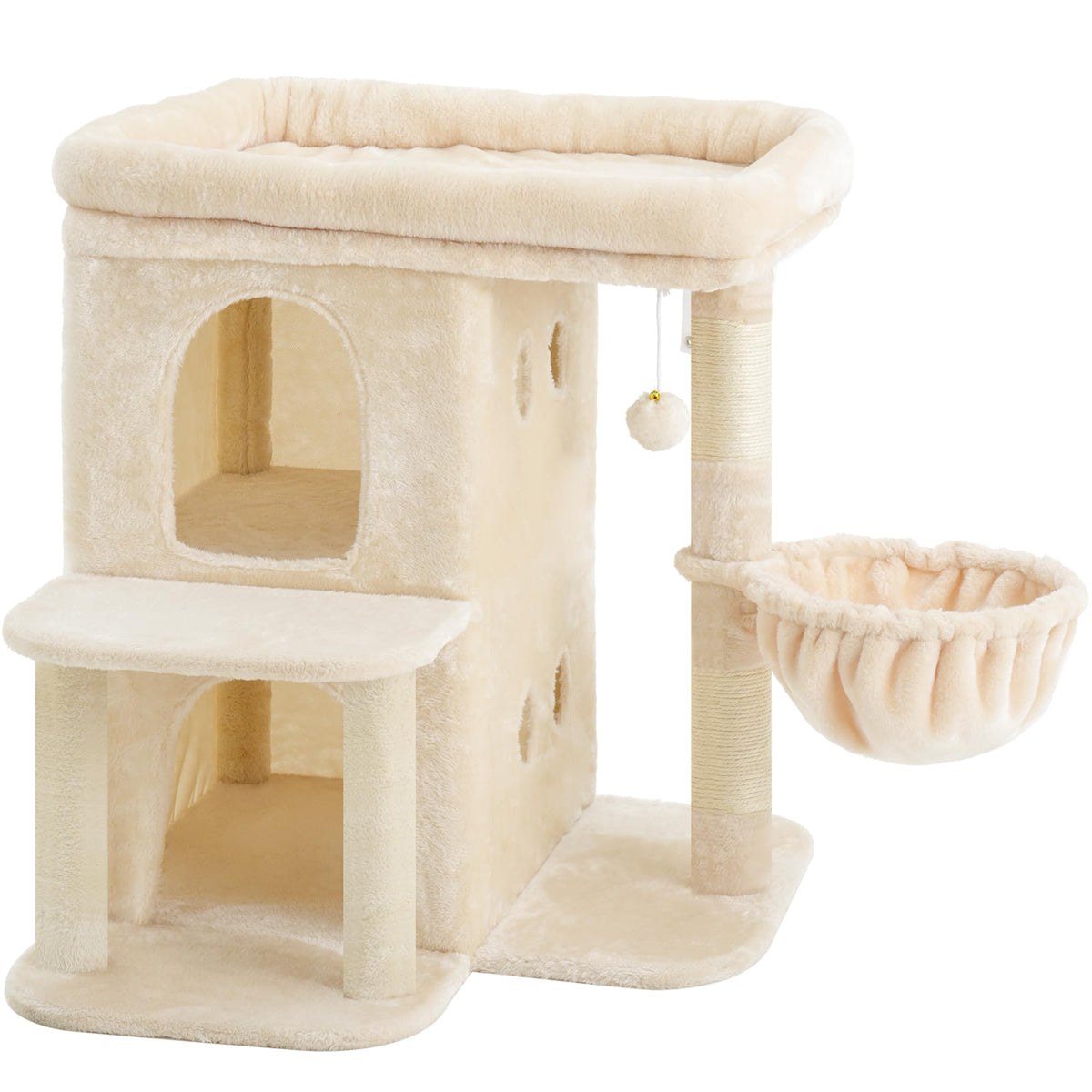 26.3" Cat Tree for Large Cats with Big Perch & Dual Condos HCT204SM (Beige / 26.3 inch)