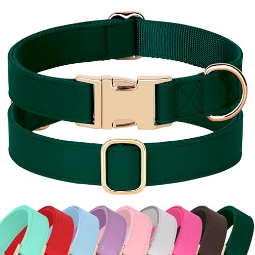 Soft PU Leather Dog Collar (S: Fit 9-14" Neck(10-20 lbs) / Christmas Green)