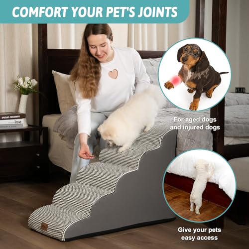 Dog Stairs for Small Dog 22.6" H (White Black / Standard:15.7"x33"x22.6")