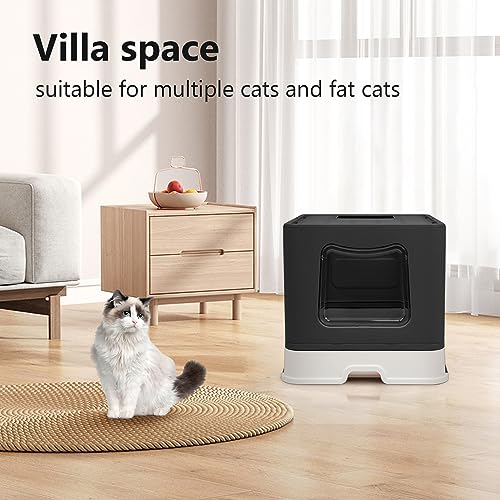 XL Foldable Cat Litter Box with Lid (BLack / X-Large)