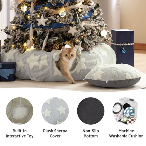 Lesure Donut Cute Jacquard Cat Tunnel Bed Kitten Toys for Puppy Bunny (Standard (33.5"L x 33.5"W x 10"H) / Galaxy Grey)