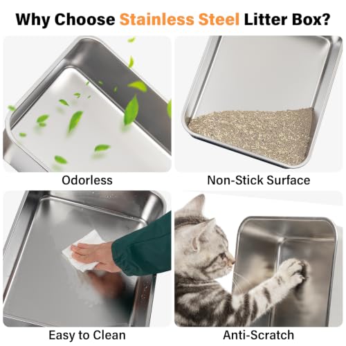 Stainless Steel Cat Litter Box for Kittens (Small(17.3"x13.4"x8.1"))