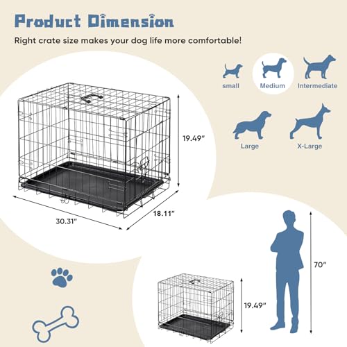 Dog Crate 30 Inch Small Medium Single Door Folding Dog Cage (30.0"L x 17.5"W x 19.8"H)