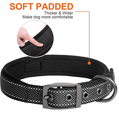 Heavy Duty Dog Collar for Medium Dogs with Metal Belt Buckle (Medium(14.5"-19") / Black)