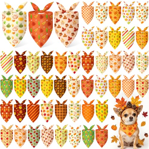 100 Pcs Fall Dog Bandanas Bulk Autumn Pumpkin Maple Leaves Pattern (19.7 x 13.8 x 13.8 Inch / Fall)