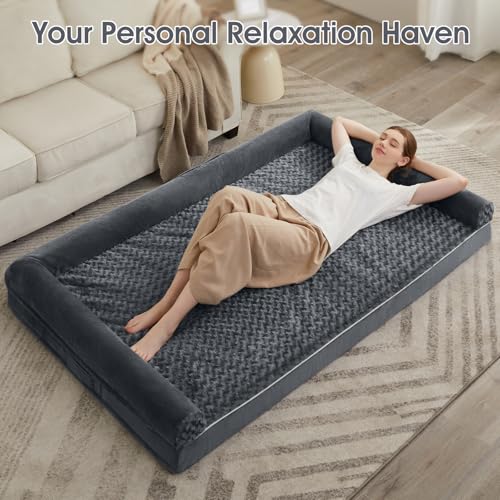 Orthopedic Washable Human Dog Bed for Adult & Dog Cozy Sleep (61"l x 43"w x 7"th / Dark Grey)