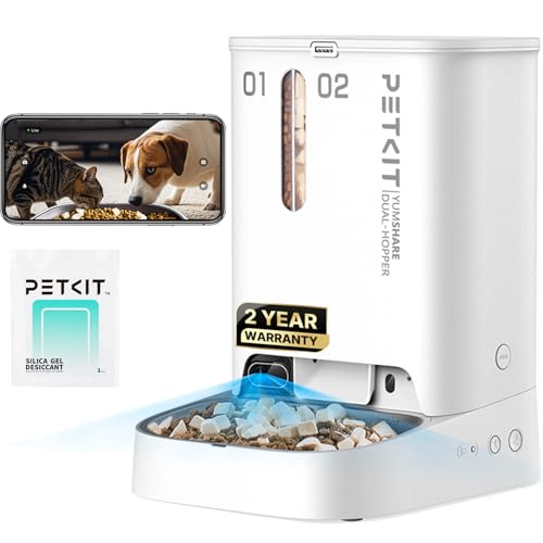 Automatic Cat Dog Feeder with Camera (White with Double Food Hopper)