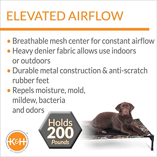 K&H Outdoor Elevated Dog Bed for Medium & Large Pets (Camo/Black Mesh / Large 42"L x 30"W)