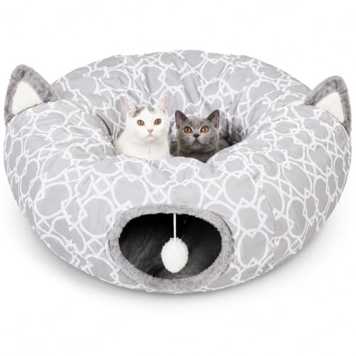 Geometric Cat Tunnel Bed Under Christmas Tree Oxford Outside with Plush Inside (Big Tunnel Bed)