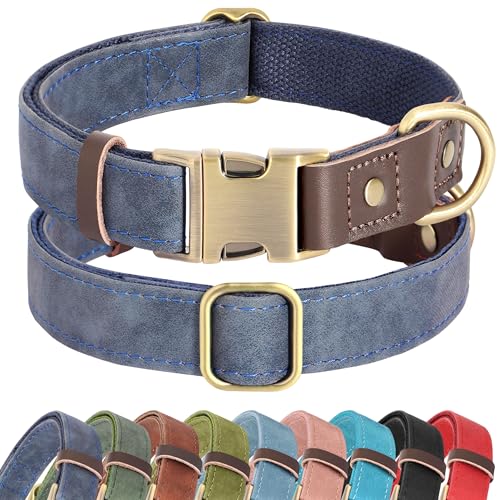 PU Leather Dog Collar for Large Dogs (Blue / XL: Neck 20-27", Width 1¼")