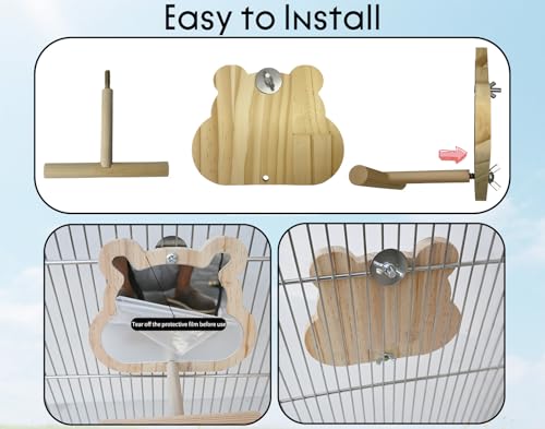 Wooden Bird Mirror with Perch for Cage (wood)