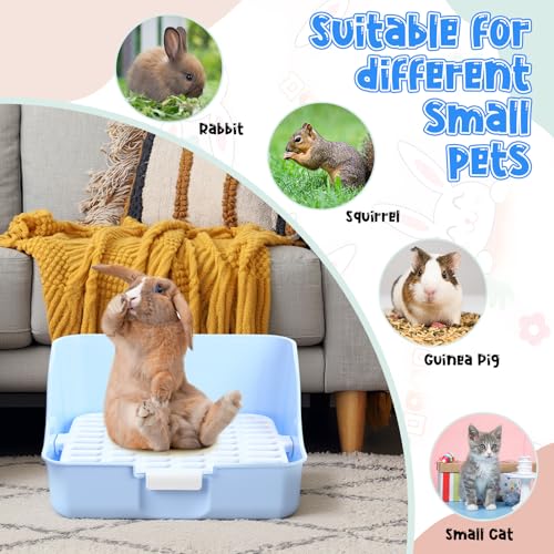 15 Pcs Rabbit Starter Kit Small Rabbit Litter Box Girls Gift Animal Grooming Kit Bunny Toys Bowl Blankets with Cleaning Set for Guinea Pig Accessories (Candy Blue)