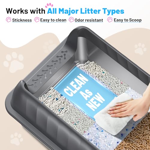 Stainless Steel Litter Box 10in Enclosed Cat Litter Box with High Sided Lid Odor Control Non (Deep Grey / Medium)