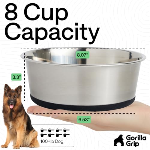 Dog Bowl Food Grade Stainless Steel Water Bowls (Black / 8 Cup - Single Bowl)
