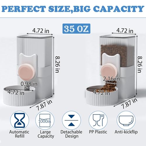 Rabbit Gravity Auto Feeder Set 35oz Hanging Automatic Food Water Dispenser Cage Automatic Feeder Set for Rabbit Chinchilla Guinea Pig Hedgehog Ferret Kitty Puppy (Pink)