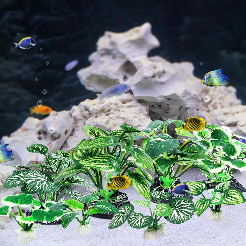 8PCS Betta Fish Tank Decorations Aquarium Decorations Artificial Plastic Plants Ornament for Hiding Fish Reptil (D-8pcs Set/Green)