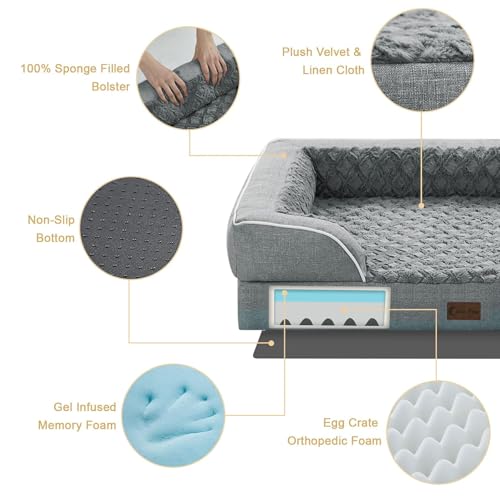 Waterproof Orthopedic Dog Bed for Large Dogs (Grey / 36.0"L x 27.0"W x 8.0"Th)