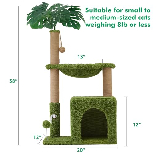 38'' Cat Tree Tower with Scratching Posts Cat Condo Tree Green (Green / 38‘’)