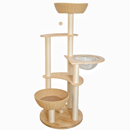 Rattan Modern Cat Tree Tower for Indoor Large Cats (Large01)