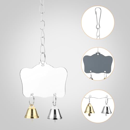 Bird Mirror Toy with Bells Cage Hanging Mirror for Parakeets