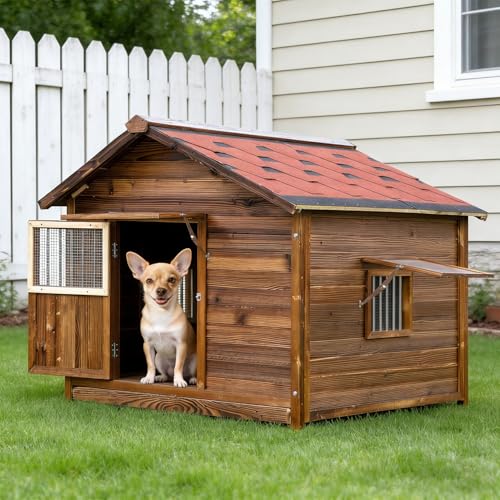 Luxury Solid Pine Wood Dog House for Medium or Small Dogs (Wood / L)