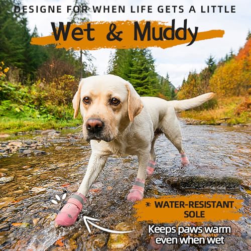 Dog Boots for Large Dogs (Pink / Width 2.55 Inch)