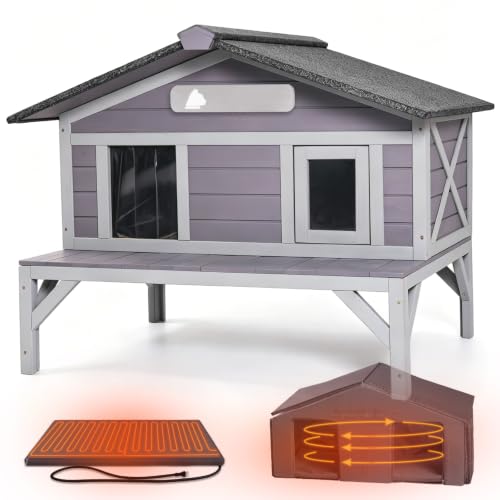 Cat House Outdoor Heated Cat House with Heater Feral Kitty Shelter with 100% Insulated Liner Weatherproof for Winter