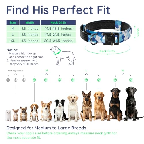 Premium Tactical Dog Collar (Blue Camo / L: Fits Neck 17.5"-21.5")