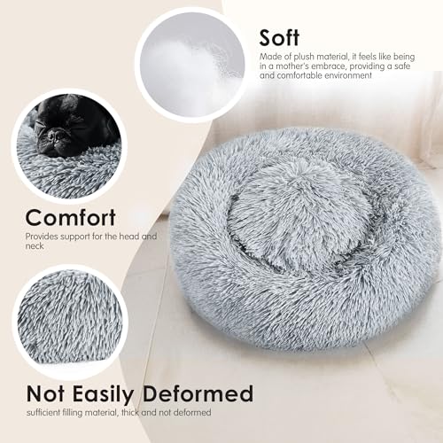 Dog & Cat Bed for Indoor Cats (Light Grey / 20.0"L x 20.0"W x 8.0"Th)