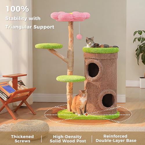 Flower Wood Cat Tree (Brown / 53.5" Forest Cat Tree)