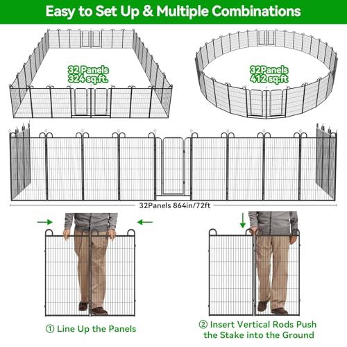 Dog Playpen Outdoor 32 Piece Panels Heavy Duty Dog Fence 47" (27"W x 47"H)