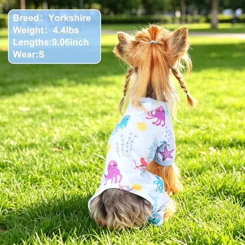 Dog Pajamas Pjs Dog Clothes for Small Dogs Girl (Octopus Blue / Small（3-5 lb))