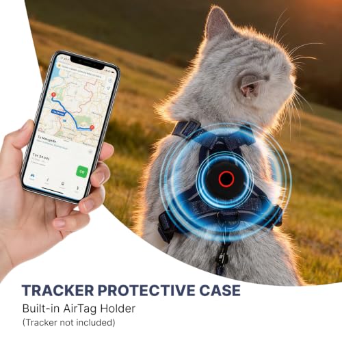 Cat Harness Leash Set with AirTag Holder (Blue for Airtag / M)