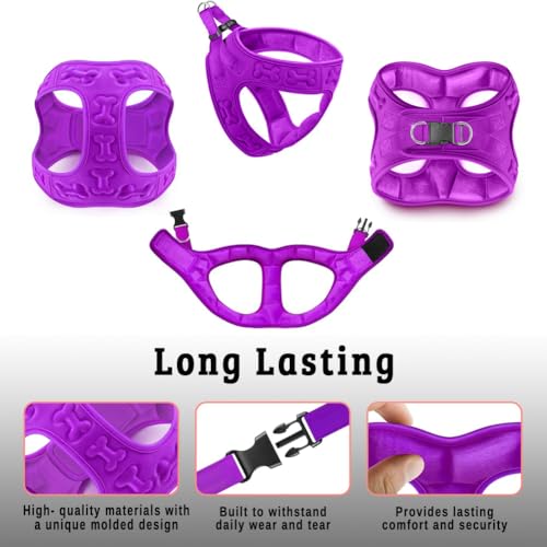 Comfort Fit Dog Harness Step In No Pull Harness for Small Medium Sized Dogs Soft Padded No Escape Harness Adjustable Easy Buckle with Leash Attachment D (M (Chest 17"-18.5") / Purple Plush)