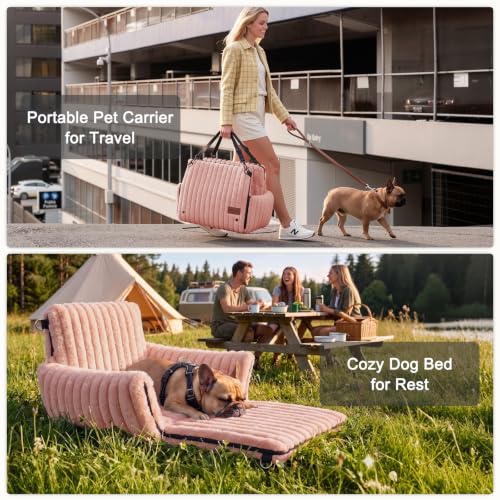 6-in-1 Dog Car Seat for Small/Medium Dogs up to 23 lbs, Pink (Pink)