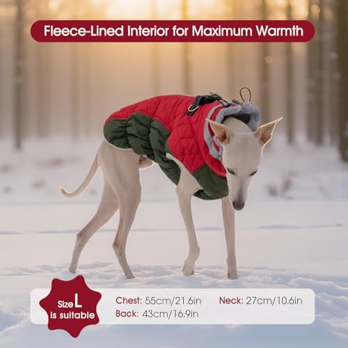 Dog Winter Coat Fleece Warm Large Dog Coat with Harness Built in (Christmas / XL(chest:30in）)
