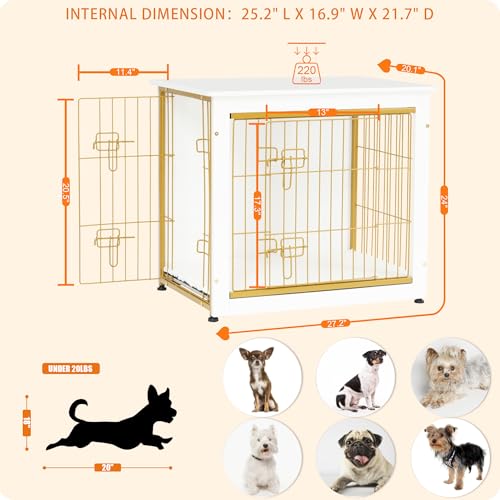 27" Dog Crate Furniture (White+Gold / 27.2"L x 20.1"W x 23.6"H)