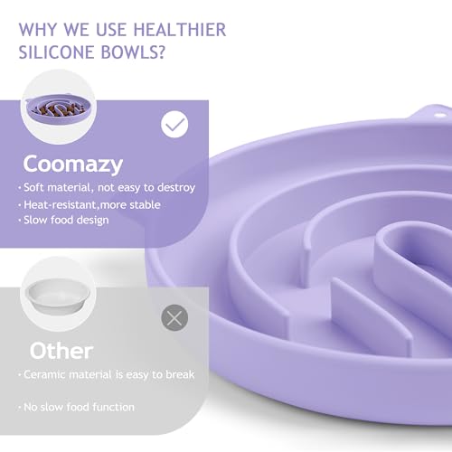 Slow Feeder Cat Bowl Silicone Pet Puzzle Feeder for Slow Eating (Purple / 1 Cup)