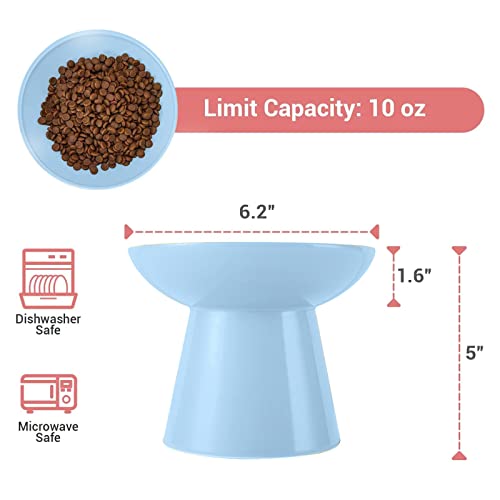 Extra Wide Elevated Ceramic 6.2" Shallow Cat Food Bowl (Blue-Shallow)