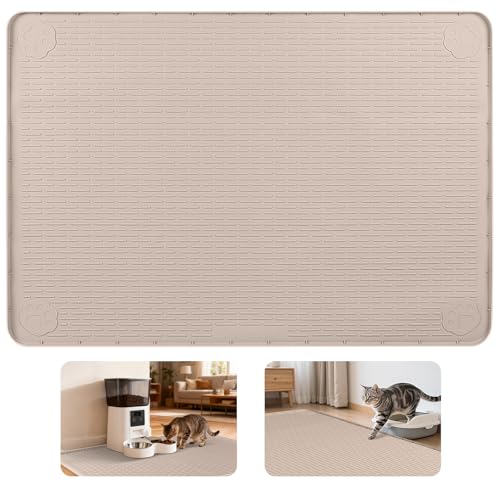 Cat Food Mat Extra Large Silicone Pet Bowl Mat 40''x40'' (Khaki / 40"L x 40"W)