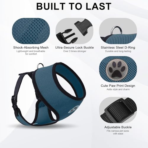 Small Dog Harness (L (NECK: 17", CHEST: 18.8"-24") / Navy Blue)
