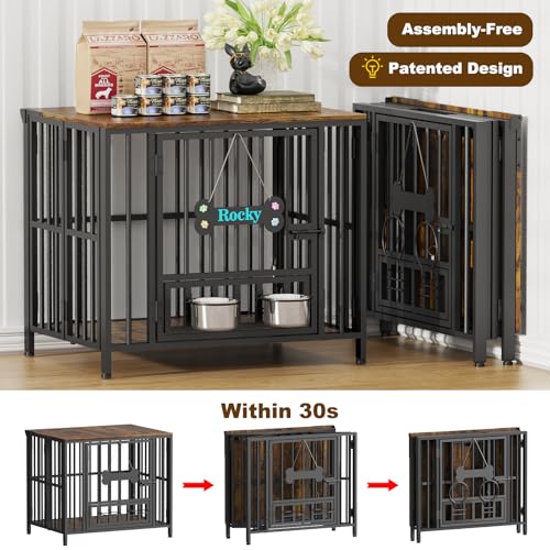 27" Foldable Dog Crate Furniture (Rustic Brown / 27.6"L x 20.5"W x 23.6"H)