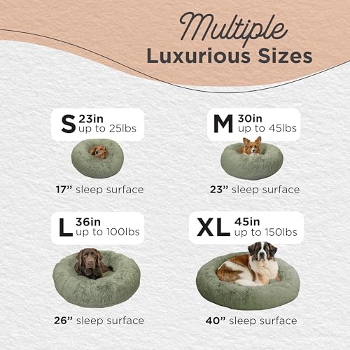 The Original Calming Donut Dog Bed for Small Dogs up to 25 lbs (Sage Shag / Small)