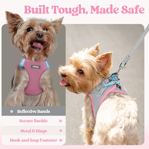 Dog Harness Medium Sized and Leash Set (Light Pink & Gray / L (chest: 18.2 - 20.5"))